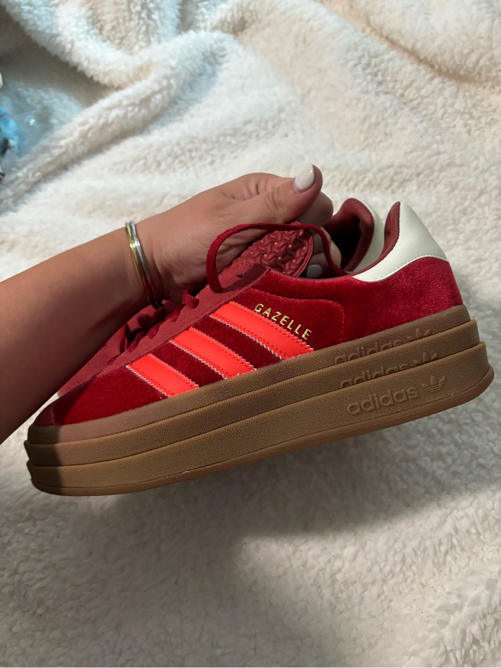 adidas Gazelle Platform Sneakers in Red with Brown Gum Sole